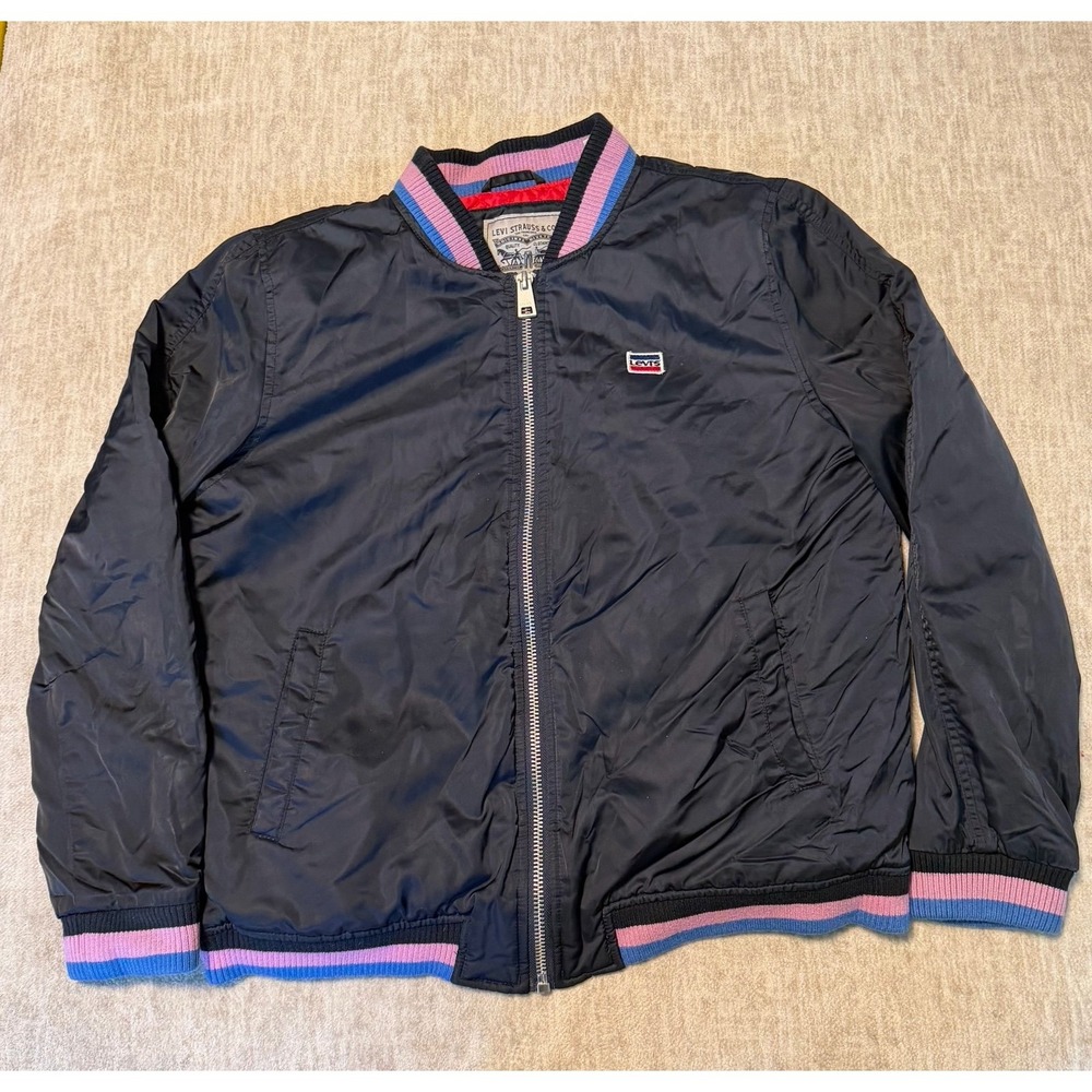 Levi's Retro Varsity Quilted Bomber Jacket XL Navy Blue Full Zip Lightweight‎